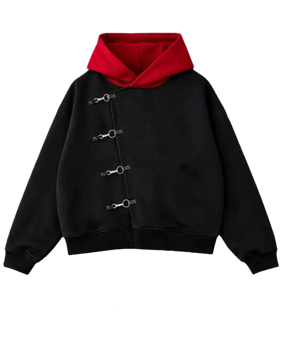Y2K Red Itadori Hoodie Oversized Black Red Spliced Metal Button Casual Sweatshirt Trendy and Simple Men Women Streetwear Jacket