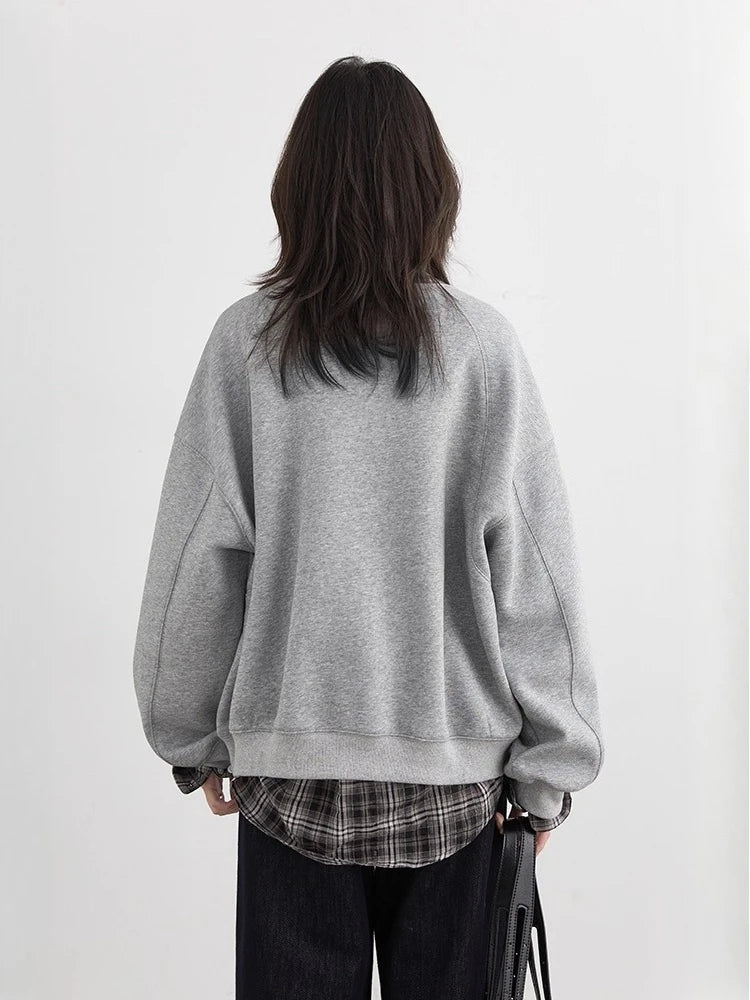 CHIC VEN Women Sweatshirts Loose Casual Design Contrasting Color Female Pullover Embroidery Pullover Coat Autumn Winter 2025