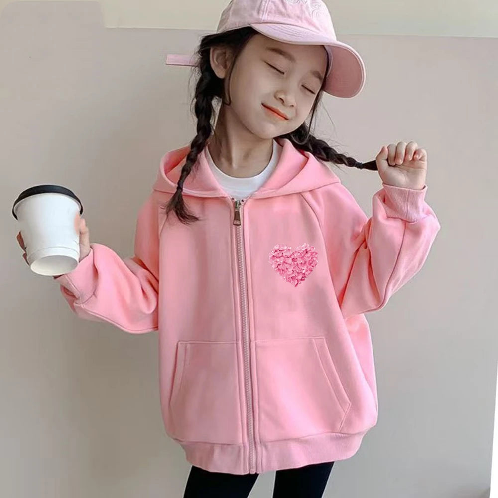 Heart Shape Coat Children Festival Gifts Zipper Style Hoodies Girls Boys Age 3-12 Kids Fashion Black Pink Fashion Sweatshirt