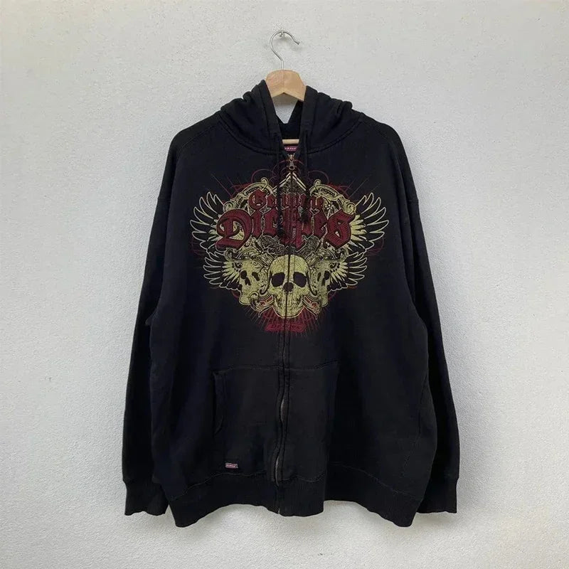 Man Hoodie Y2k Goth Streetwear Men Hip Hop Streetwear Harajuku Gothic Pattern Zip Up 90s Graphic Sweatshirt Japanese Anime