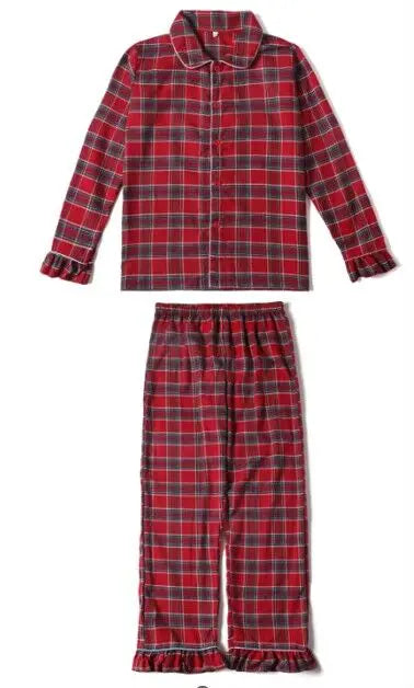 Flannel Christmas Family Matching Outfits Boys And Girls Ruffle Pajamas White Lace Red Long Sleeve Baby Button Kids Pyjamas Sets