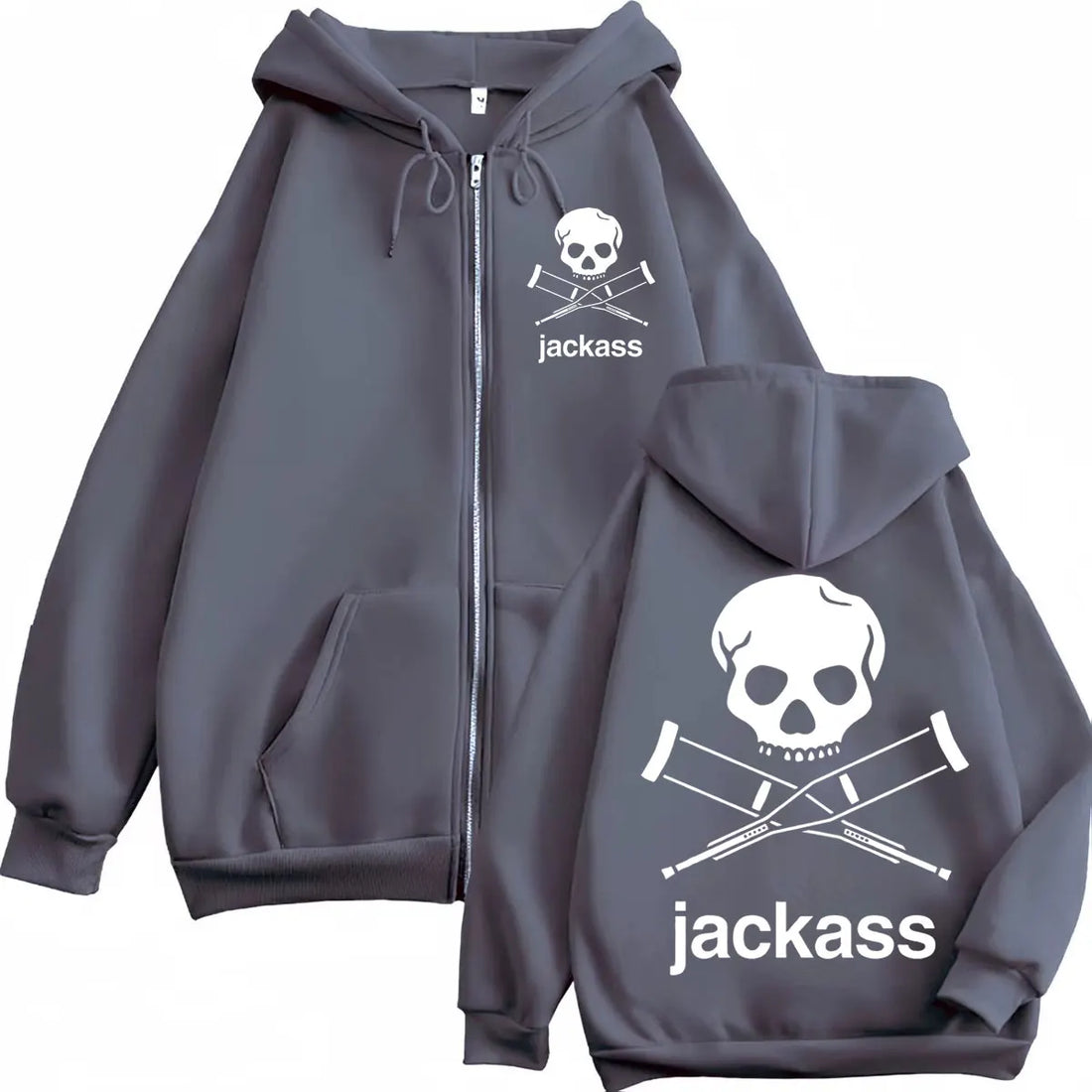 Jackass Logo Double Sided Print Zipper Hoodie High Quality Fashion Zip Up Hooded Sweatshirt Men Women Casual Oversized Pullovers
