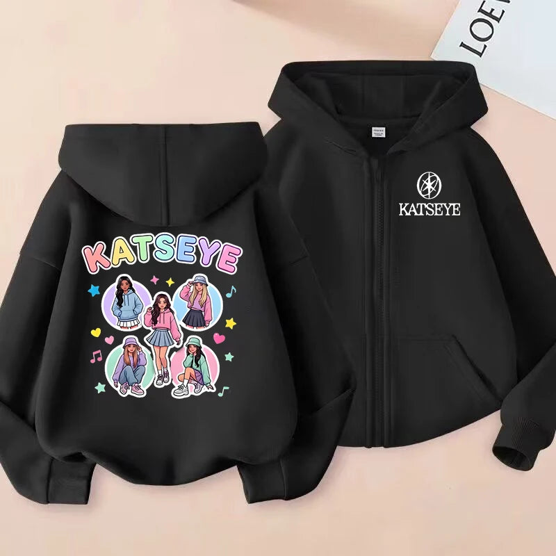 2026 New Toddler Girl Clothes Katseye Zipper Hoodie Boys Fashion Casual Sweatshirt Kids KATSEYE Zip UP Hooded Tops