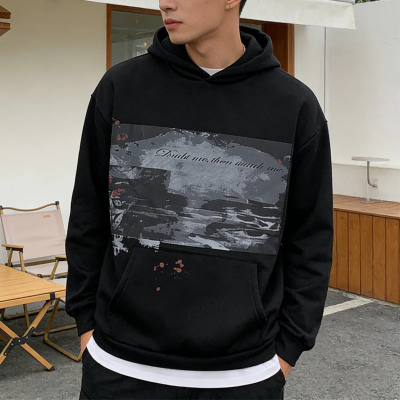 Men's Spring Retro Hoodie Loose Fit Letter Print Fashion Street Punk Top American Style