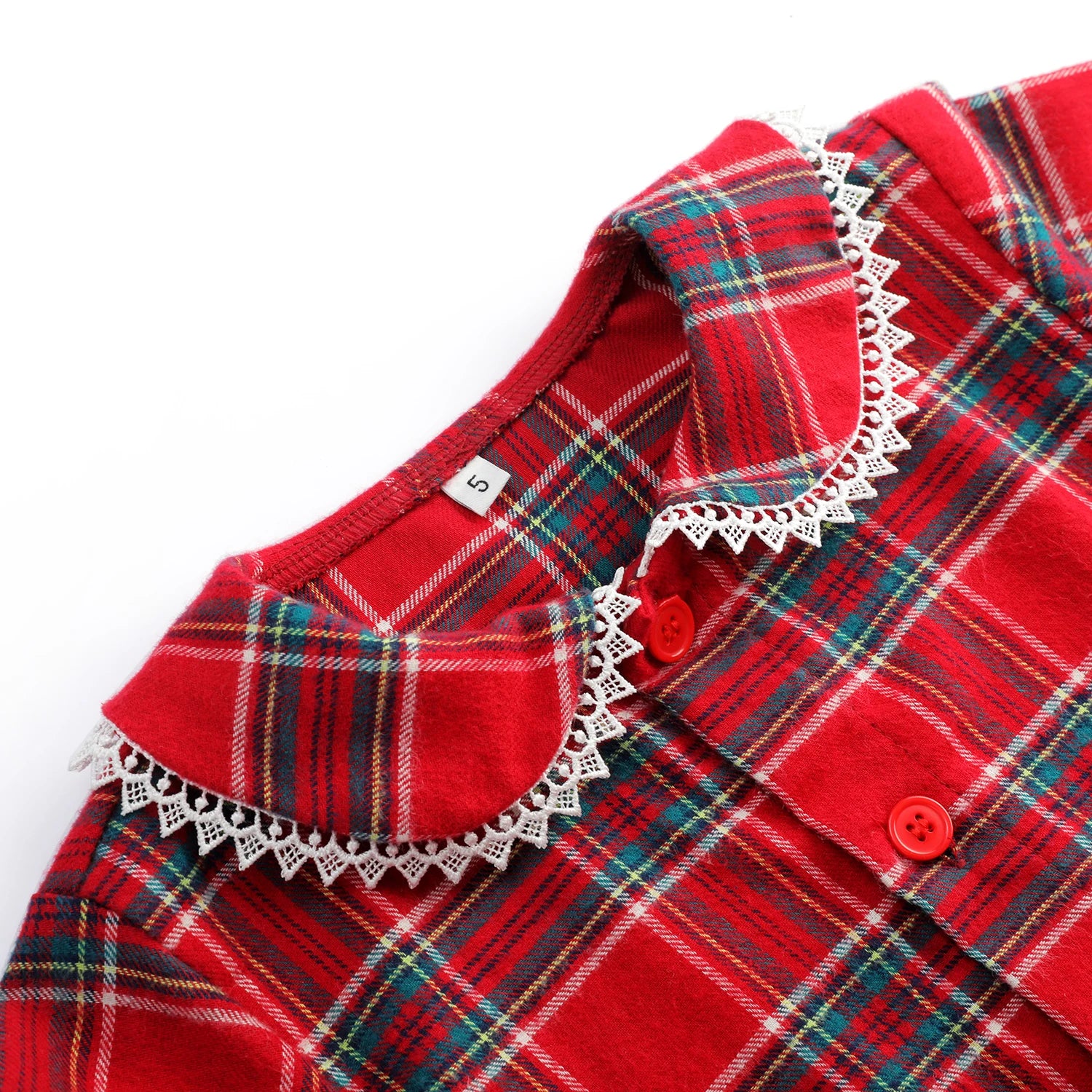 Flannel Christmas Family Matching Outfits Boys And Girls Ruffle Pajamas White Lace Red Long Sleeve Baby Button Kids Pyjamas Sets