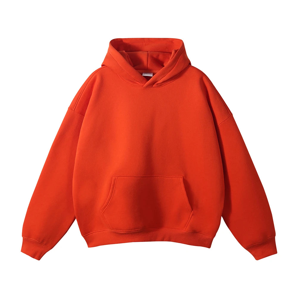 ZODF New Thick 350gsm Fleece Hooded Hoodies For Men Unisex Winter Oversized Loose Basic Solid Sweatshirts Pullovers Coats HY0631