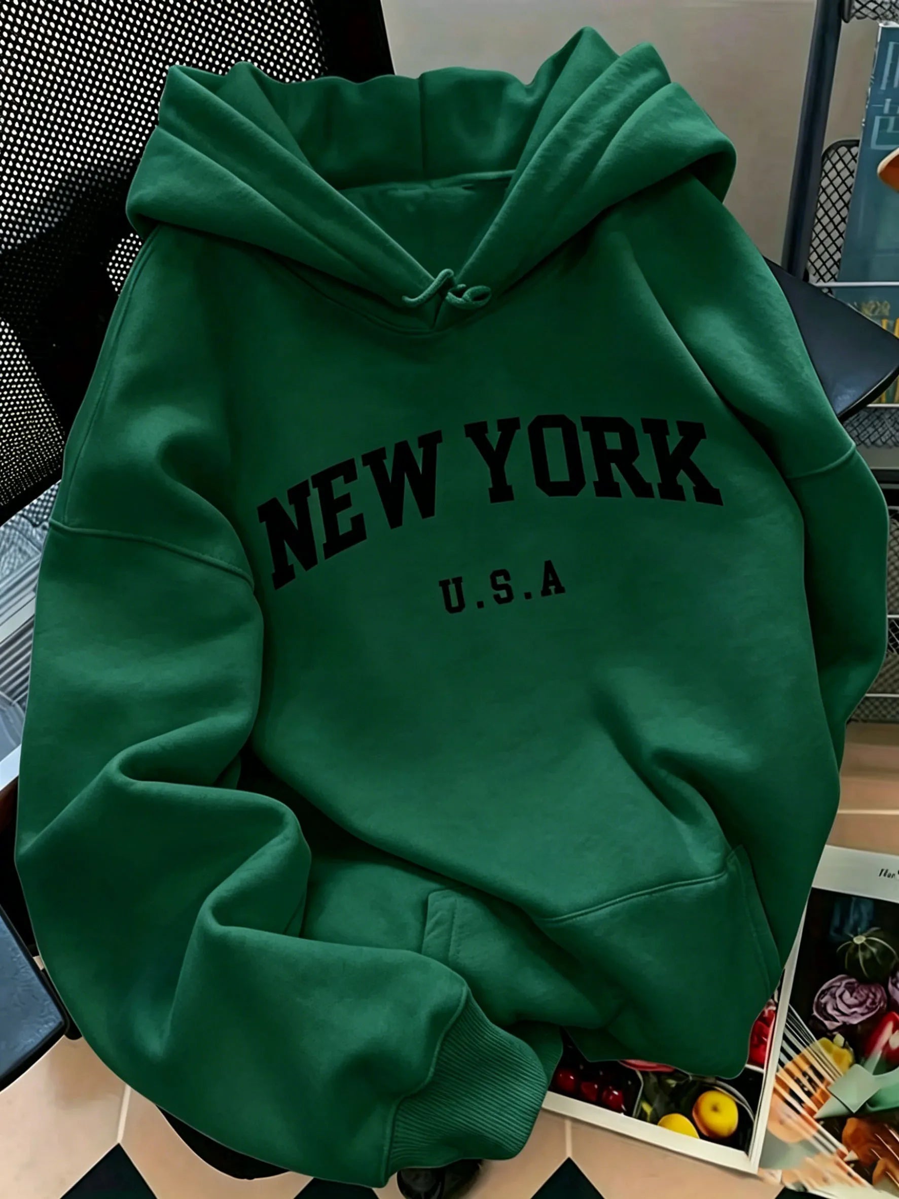 Men Women New York USA Graphic Hoodie  Loose Sweatshirt Vintage Streetwear Casual Soft Fleece Hooded Pullover Autumn Daily Wear
