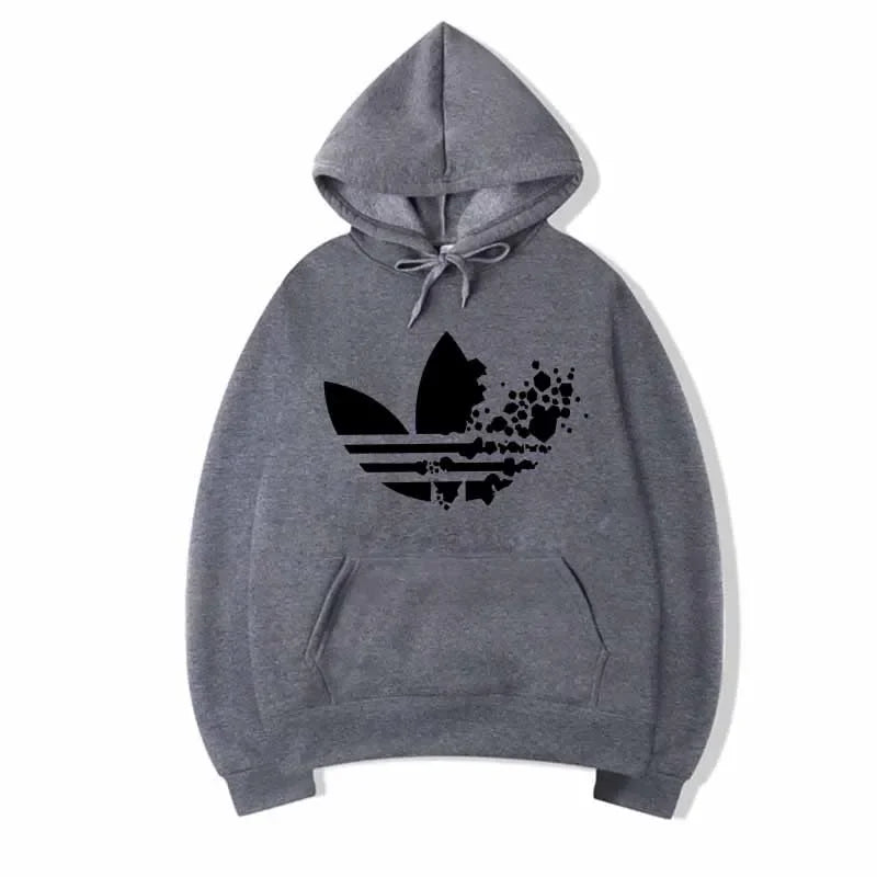 2026 New Arrival Classic Trefoil Logo Hoodie for Men Women – Navy Blue Floral Splatter Print Casual Pullover Sweatshirt