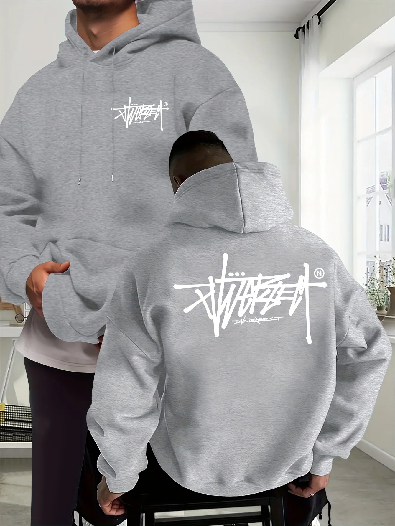 New men's port hooded shirt providing warmth and comfort Suitable for wearing in autumn and winter Fashionable printed design