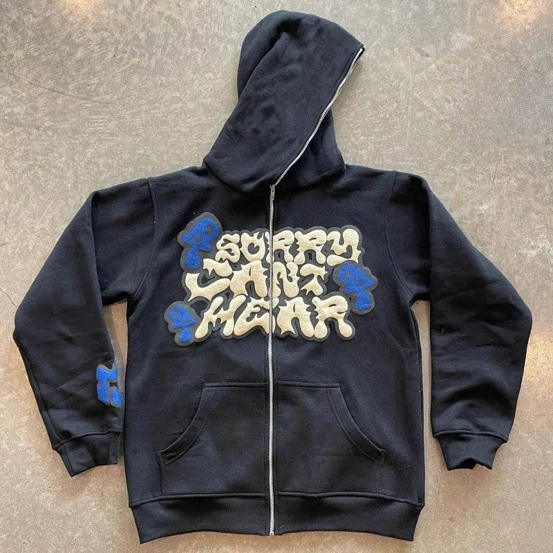 American Retro Star and Letter Printed Zip-up Hoodies Y2K Women / Men Spring Autumn Section Lazy Fashion Street Cardigan Jacket