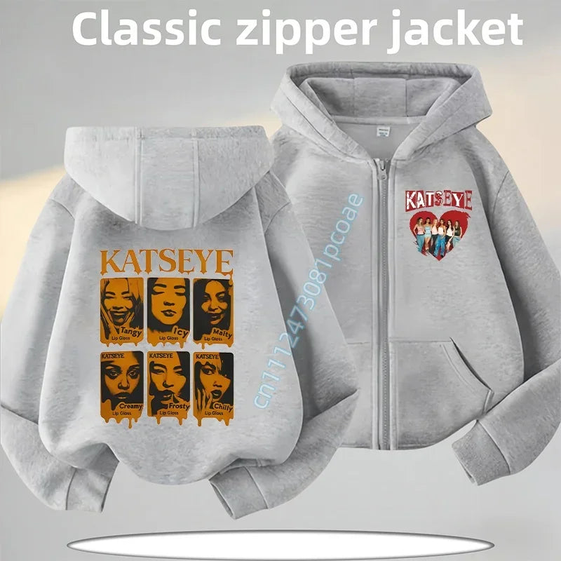 KATSEYE Children's Zippered Pullover Hoodie Boys' Sport Shirt Girls' Casual Top Cartoon Print 2026 New Fall/Winter Coat