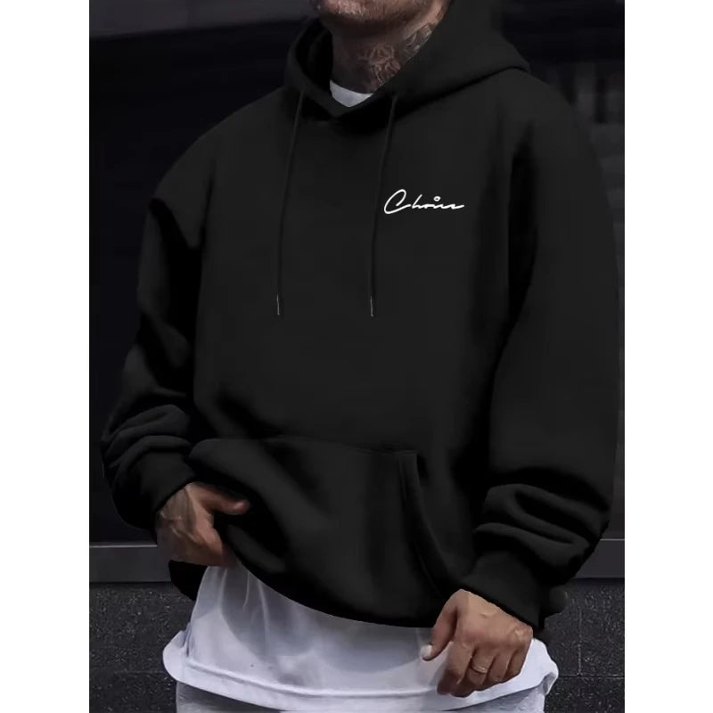 2026 new casual sportswear paired with simple printed men's hoodie and comfortable kangaroo pocket casual hoodie for casual wear
