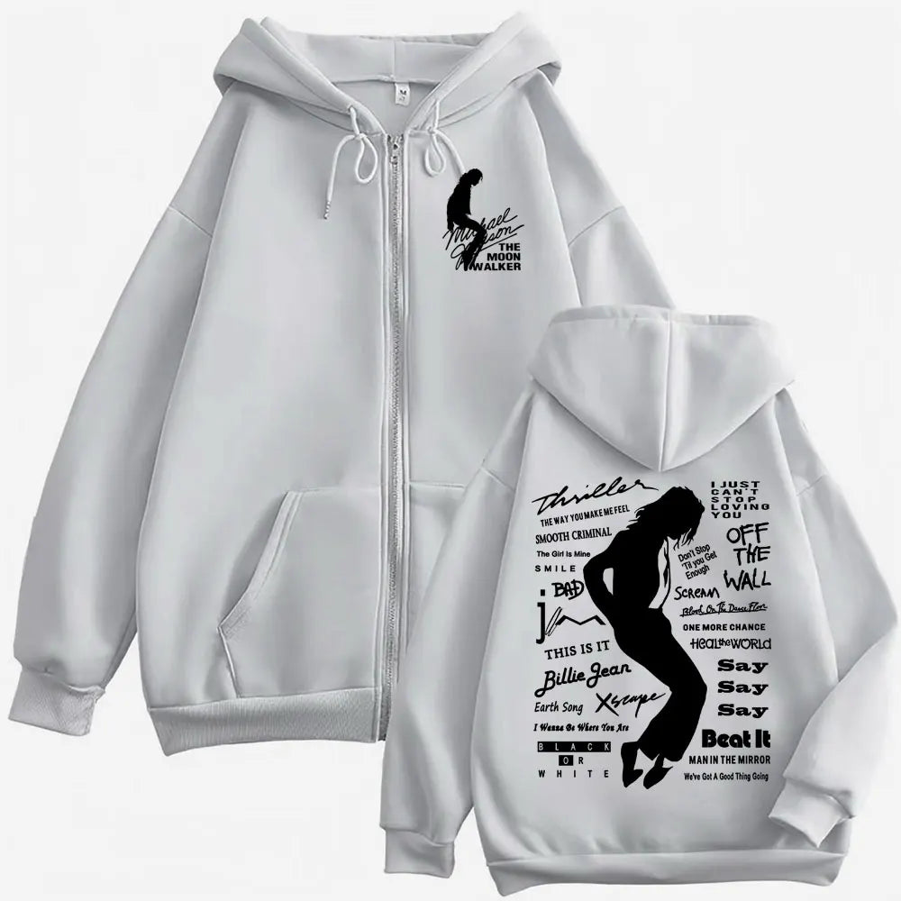 Michael Jackson King of Pop Zipper Hoodies Men Women Harajuku Streetwear Jacket Sweatshirts Casual Fleece Zip Up Pullovers Coats