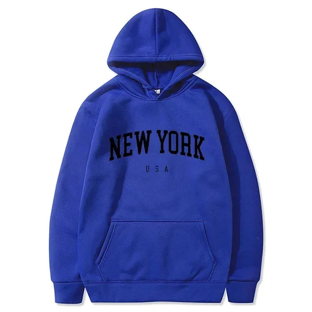 Men Women New York U.S.A City Hoodies Fashion Letter Printed Graphic Sweatshirts Loose Casual Harajuku Hooded Pullover Sportwear