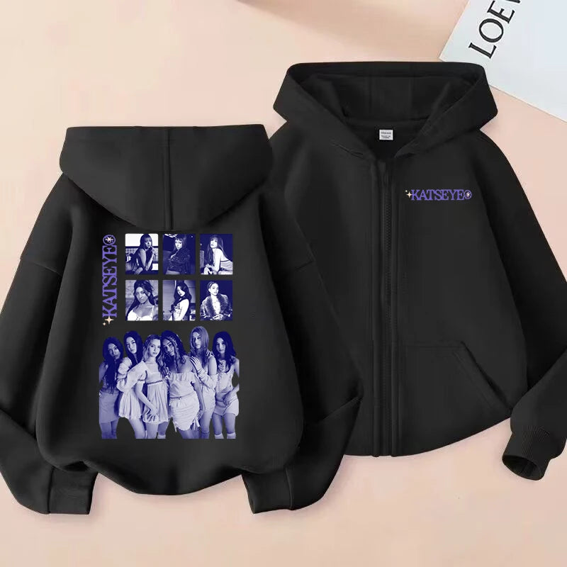 2026 New Toddler Girl Clothes Katseye Zipper Hoodie Boys Fashion Casual Sweatshirt Kids KATSEYE Zip UP Hooded Tops