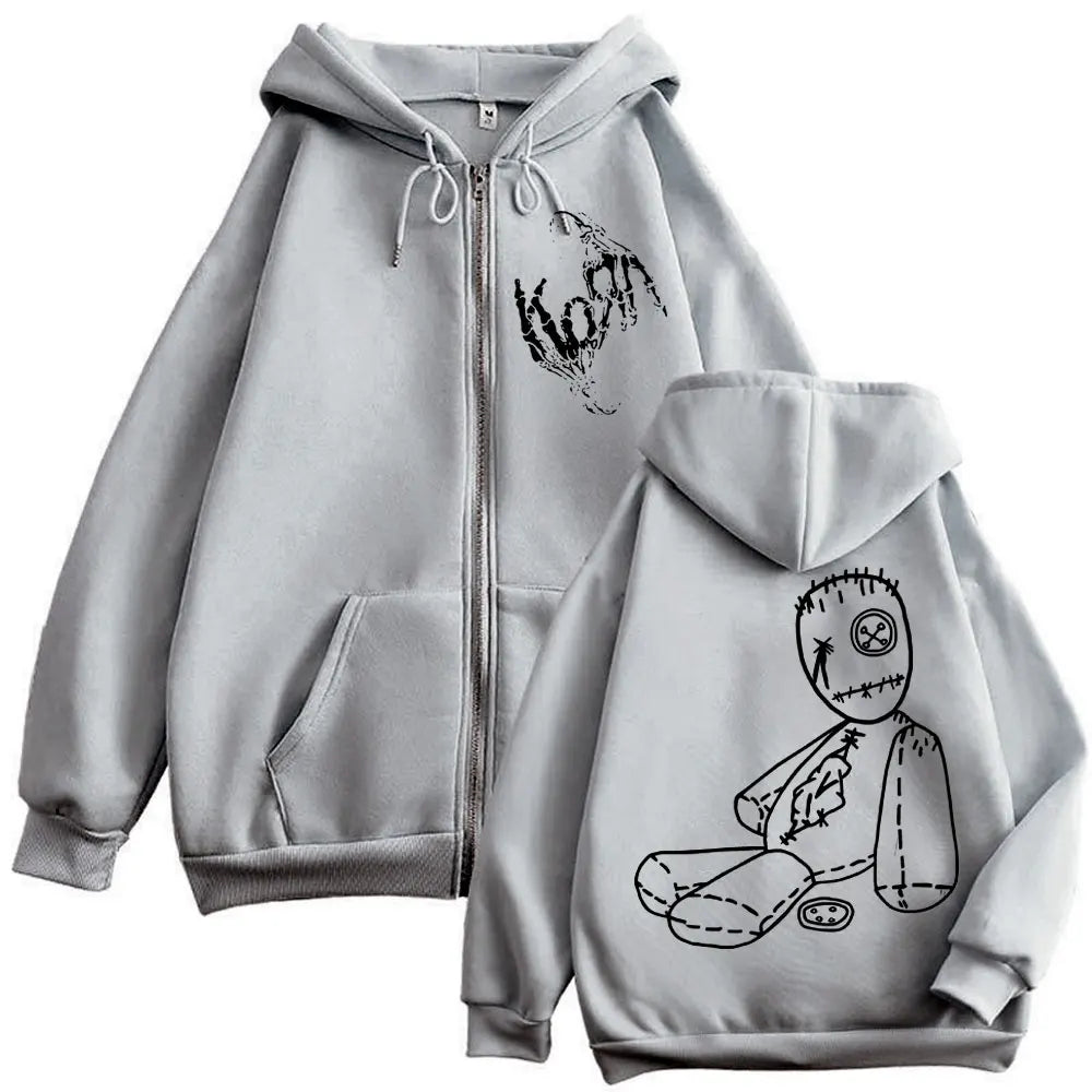 Limited Korn Rock Band Merch Zipper Hoodies Music Album Issues Print Zip Up Sweatshirts Men Women High Quality Fashion Pullovers