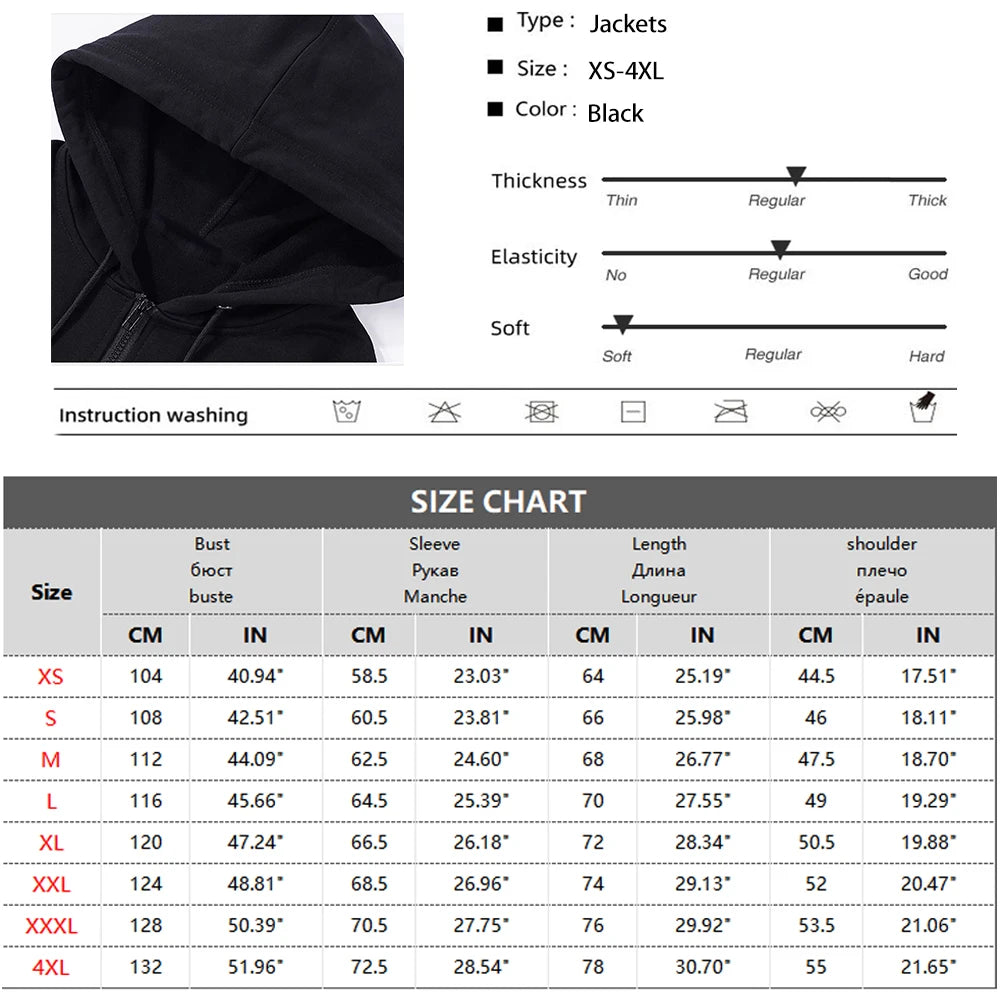 2025 High Street Hoodie Men Retro Zip Up Long Sleeve Loose Jacket Coats Harajuku Casual Gothic Hooded Sweatshirt Y2K Streetwear