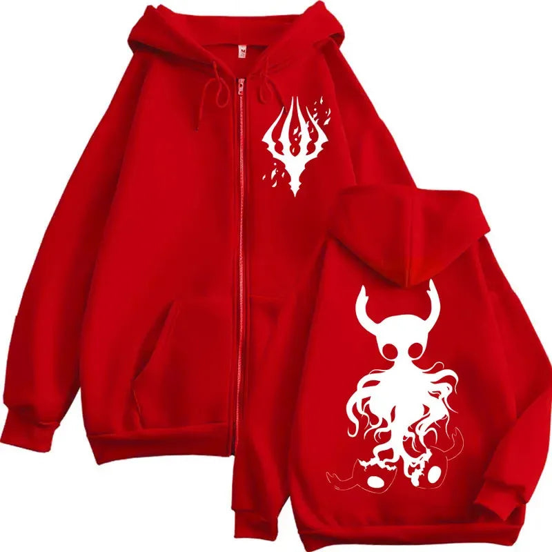 Limited Hollow Knight Game Graphic Zipper Hoodies Gothic Vintage Zip Up Hooded Sweatshirts Men Women Fashion Casual Pullovers
