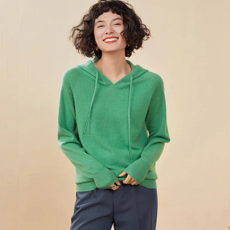 CHICUU Women Cashmere Hoodie Sweater 100% Cashmere Pullover Knitwear Autumn Winter Casual Style Hoodie Soft Warm Clothing Tops
