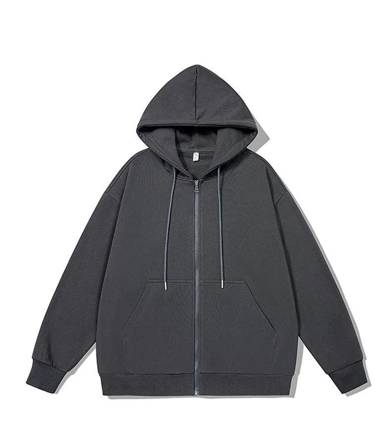 Men's Long Sleeve Zipper Hoodie Autumn Winter Fashion Casual Loose Fit Sweatshirt Sportswear Male Outfit