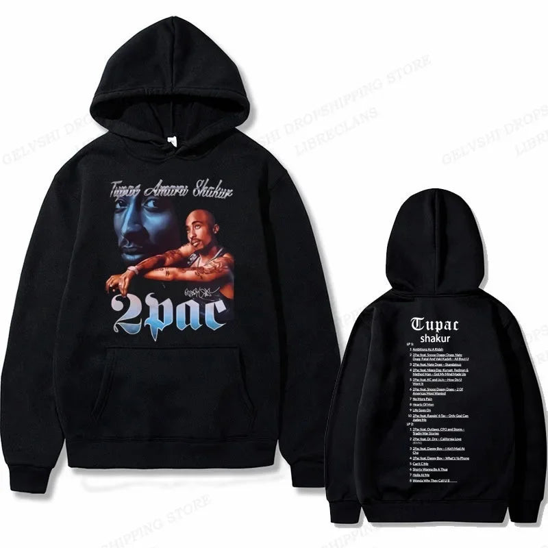 Tupac 2pac Graphic Hoodie Men Clothing Fashion Oversized Hip Hop Comfortable Autumn Winter Sweatshirt Male Casual Fleece Hoodies