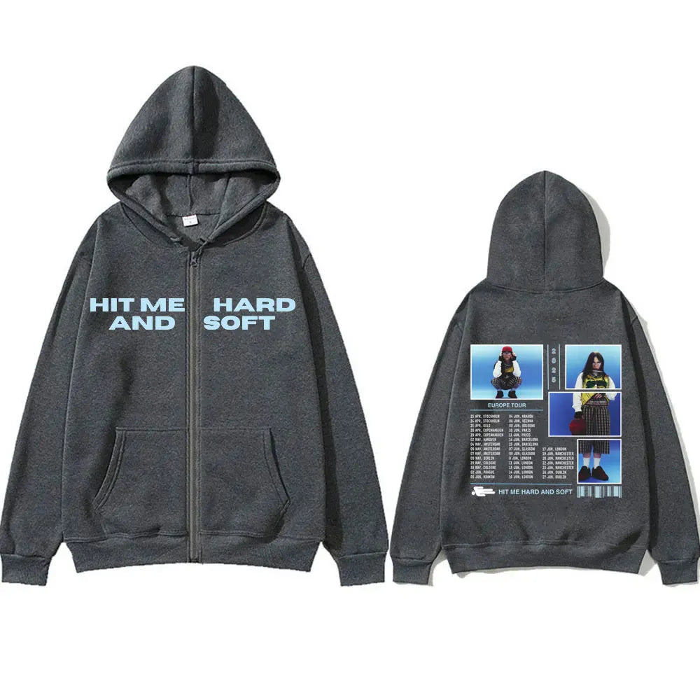 Hit Me Hard and Soft Tour 2025 Zipper Hoodies Men Women Fashion Harajuku Zip Up Jacket Unisex Vintage Hip Hop Zip Up Sweatshirts
