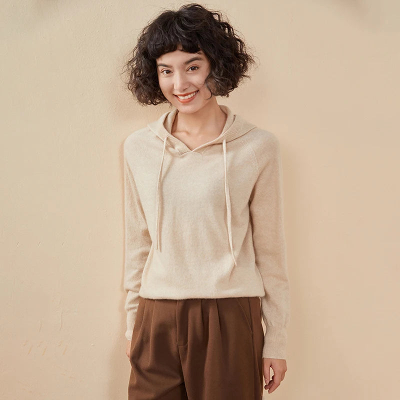 CHICUU Women Cashmere Hoodie Sweater 100% Cashmere Pullover Knitwear Autumn Winter Casual Style Hoodie Soft Warm Clothing Tops