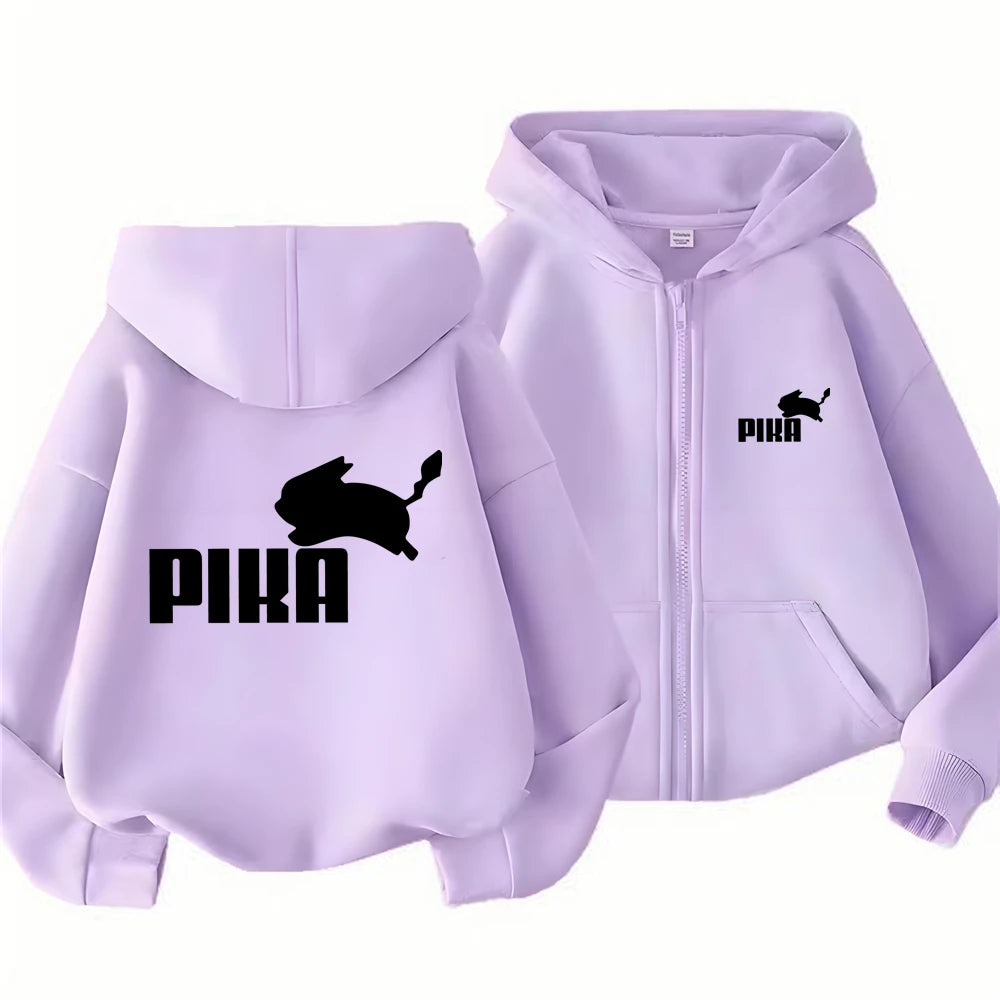 Children Zipper Cardigan Hoodies Print Tops Boy Black Girls Pink Sweatshirt Coat Long Sleeve Casual Fashion Hooded