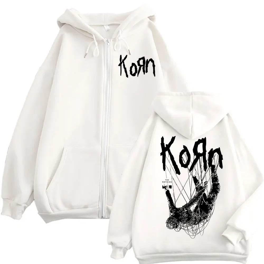 Rock Band Korn The Nothing Album Zipper Hoodie Gothic Vintage Zip Up Pullovers Men Women Casual Fashion Sweatshirt Streetwear