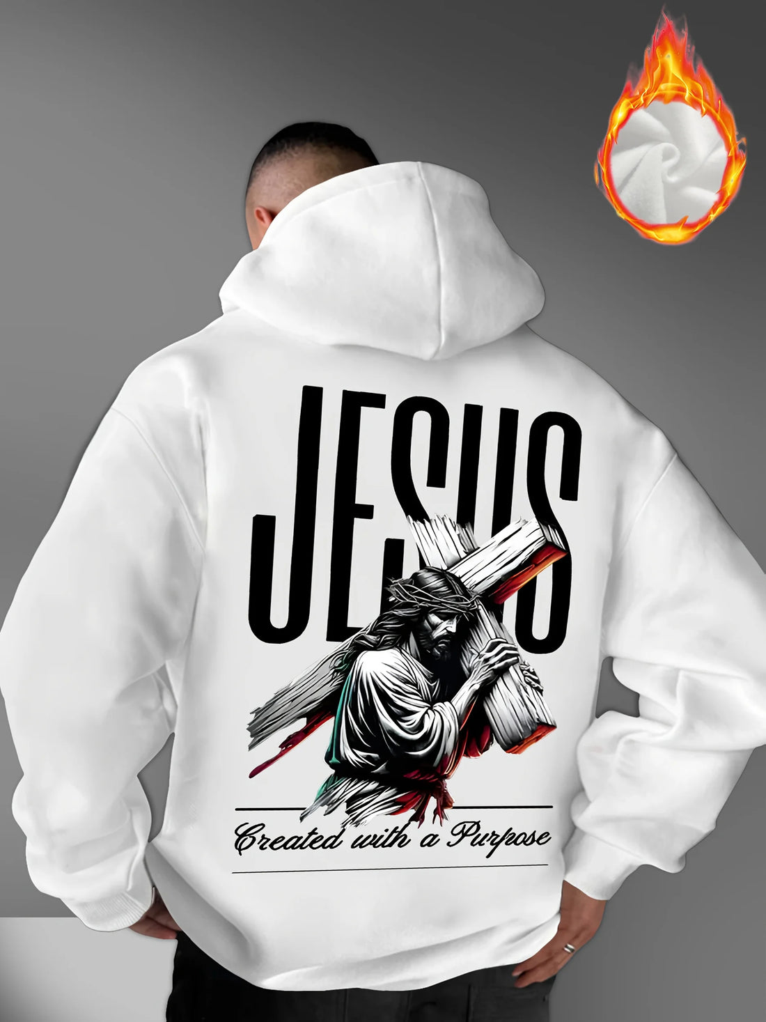 Men's Hooded Sweatshirt with JESUS Pattern Print Casual Loose Fit Lightweight Street Fashion Activewear Daily Wear for Teenagers