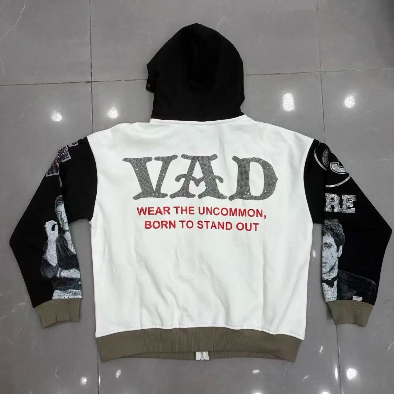 Vele High-Quality Rhinestone-Printed Sweatshirt Hoodie Jacket, Rhinestone-Printed Loose Casual Fashion Niche High Street Pure Cotton Terry Sweatshirt