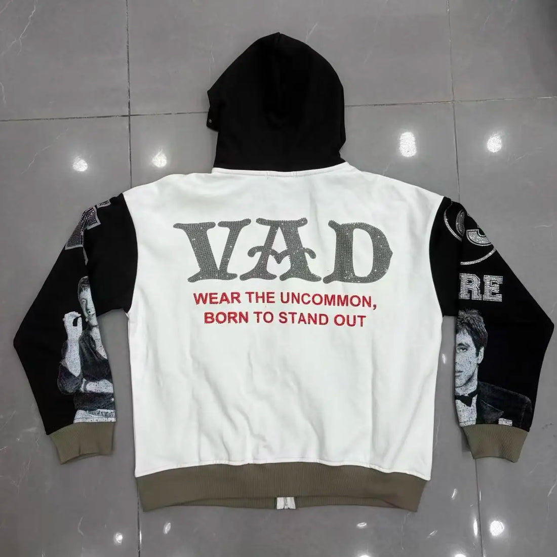 Vele High-Quality Rhinestone-Printed Sweatshirt Hoodie Jacket, Rhinestone-Printed Loose Casual Fashion Niche High Street Pure Cotton Terry Sweatshirt