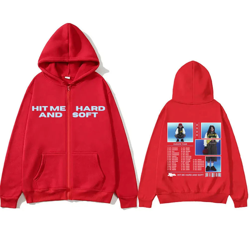 Hit Me Hard and Soft Tour 2025 Zipper Hoodies Men Women Fashion Harajuku Zip Up Jacket Unisex Vintage Hip Hop Zip Up Sweatshirts