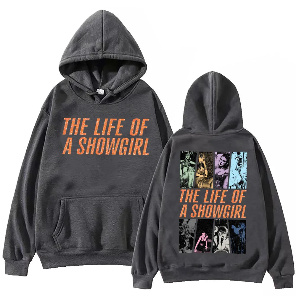 A men's hoodie with a printed pattern of Harajuku street dance from "The Life of a Musical Girl" by Subra Regalo