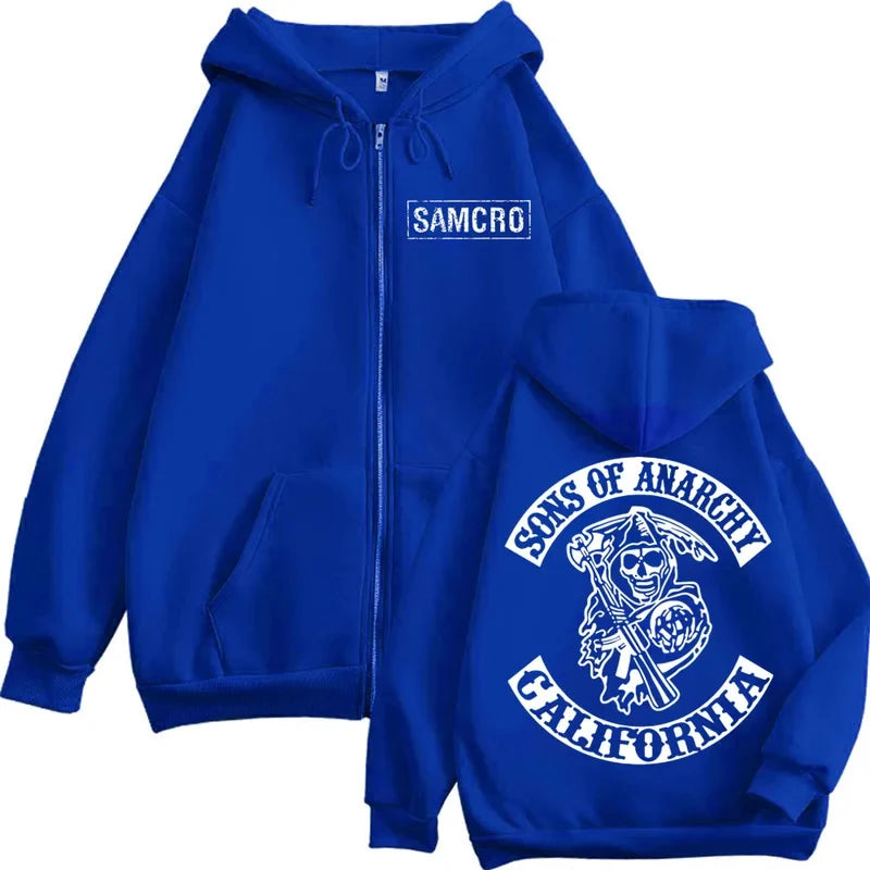 2025 New Sons of Anarchy Double Sided Printed Hoodie Men Women Gothic Retro Zipper Sportswear Casual Street Fashion Pullover