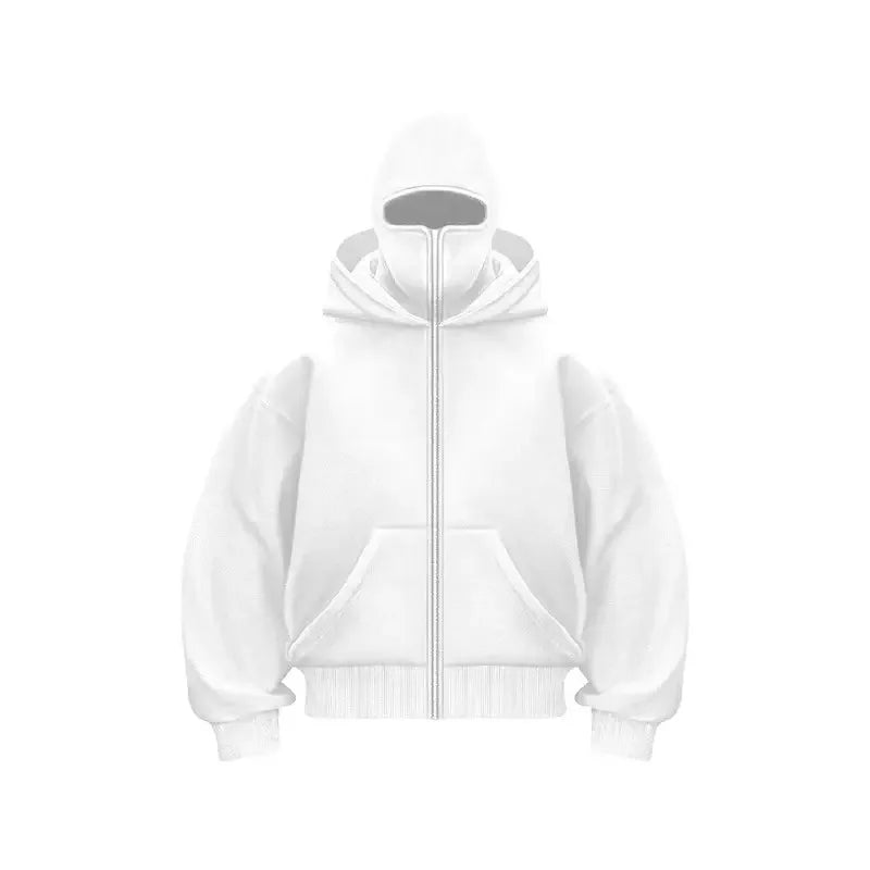 Autumn and Winter New Windproof Mask Double Hood Sweatshirt Unisex Full Zip Loose Fashionable Casual Street Coat