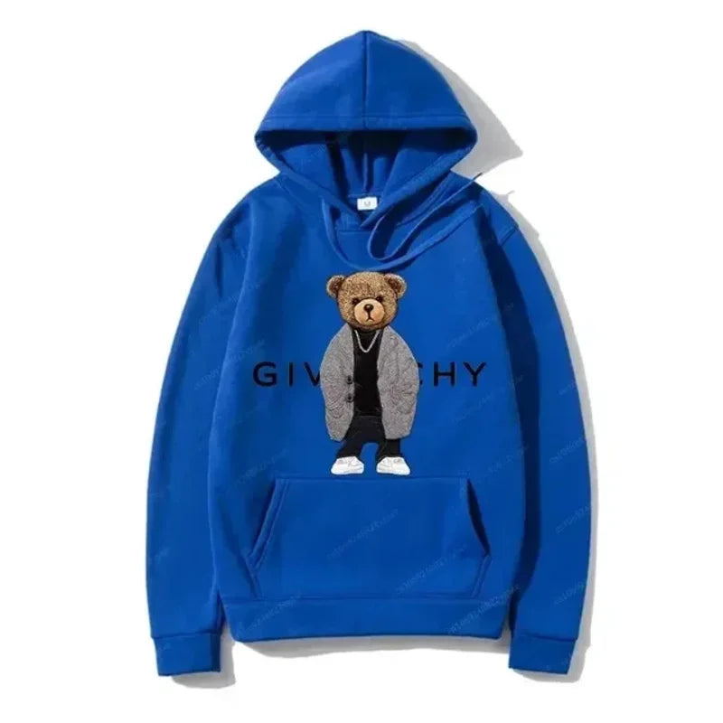 Men Women Unisex Autumn Winter Luxury Bear Print Hoodies Long Sleeve Fleece Pullover High Quality Free Shipping