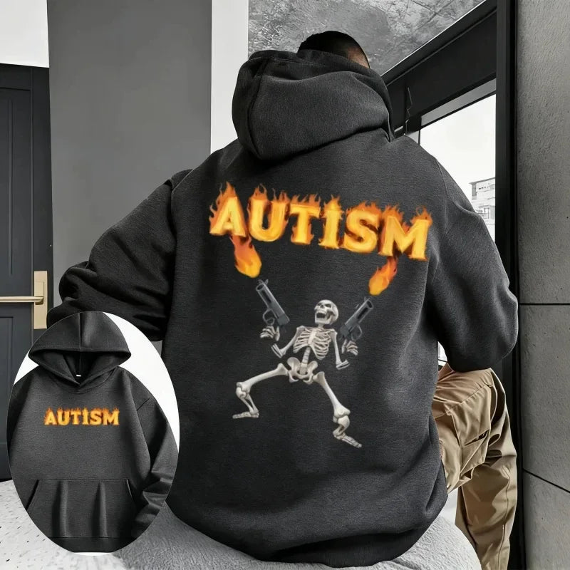 Autumn and Winter Casual Loose  Printed Sweater Hoodie autism skeleton Print Fashion Summe Men's Oversized Y2K