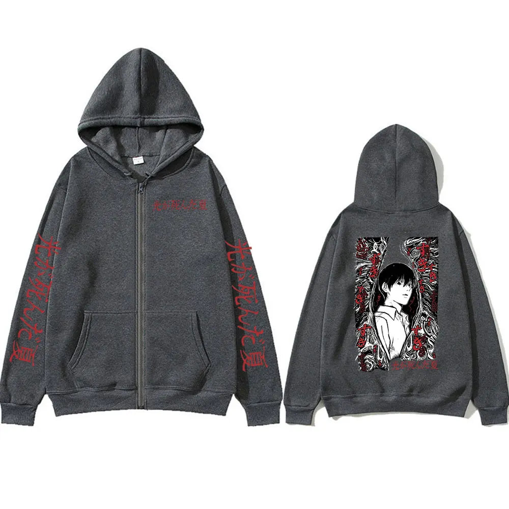 Anime The Summer Hikaru Died Zipper Hoodies MHikaru Yoshiki Manga Zip Up Hooded Sweatshirts Long Sleeves Pullovers Jackets Coats