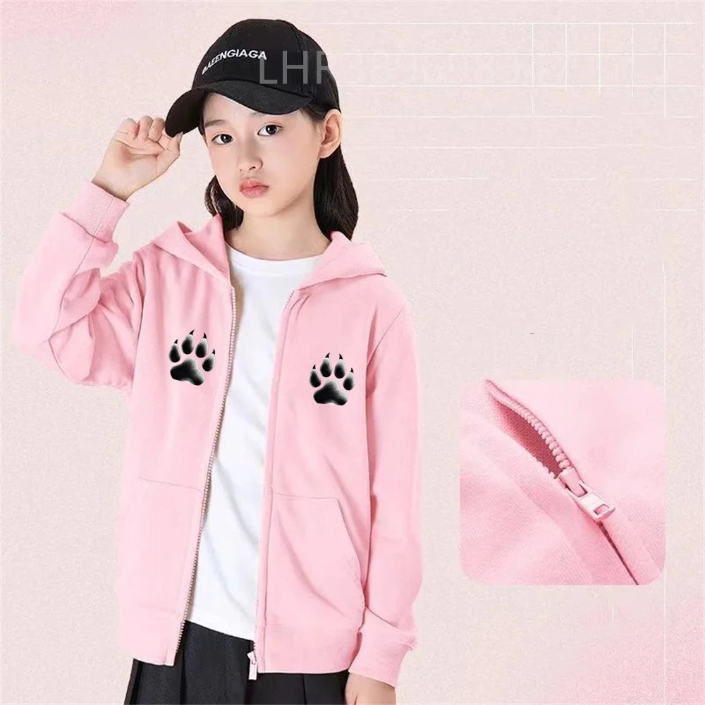Children's Hoodie 3-12 Years Girl Boy Zip Up Cardigan Tops Cougar Print Pattern Pink Black Autumn Long Sleeve Clothing New