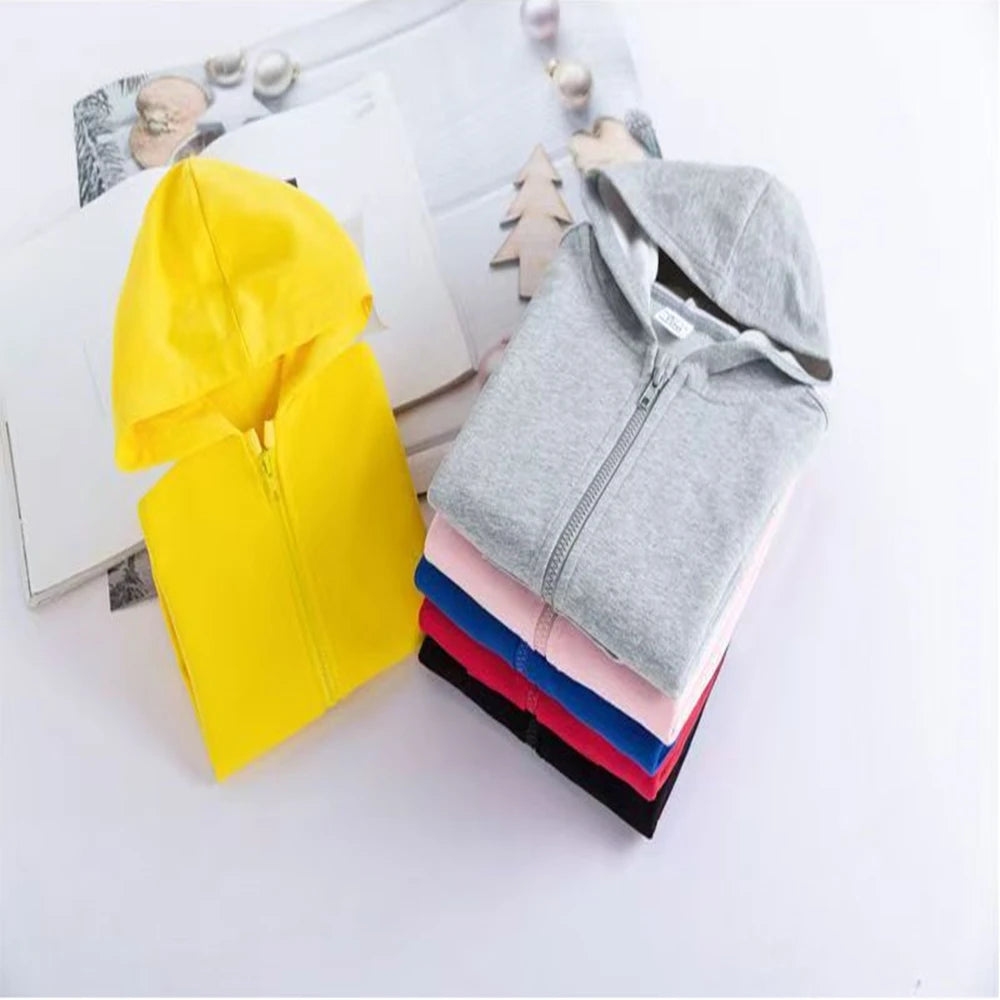 Children Zipper Cardigan Hoodies Print Tops Boy Black Girls Pink Sweatshirt Coat Long Sleeve Casual Fashion Hooded