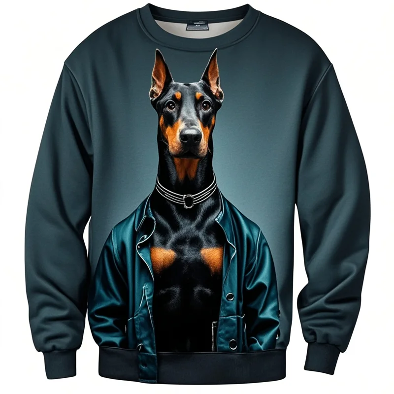 Cool Animal Dobermann 3D Printing Sweatshirts Doggy Dobermann Graphic Round Neck Hoodies Kid Fashion Clothing Mens Sweatshirts