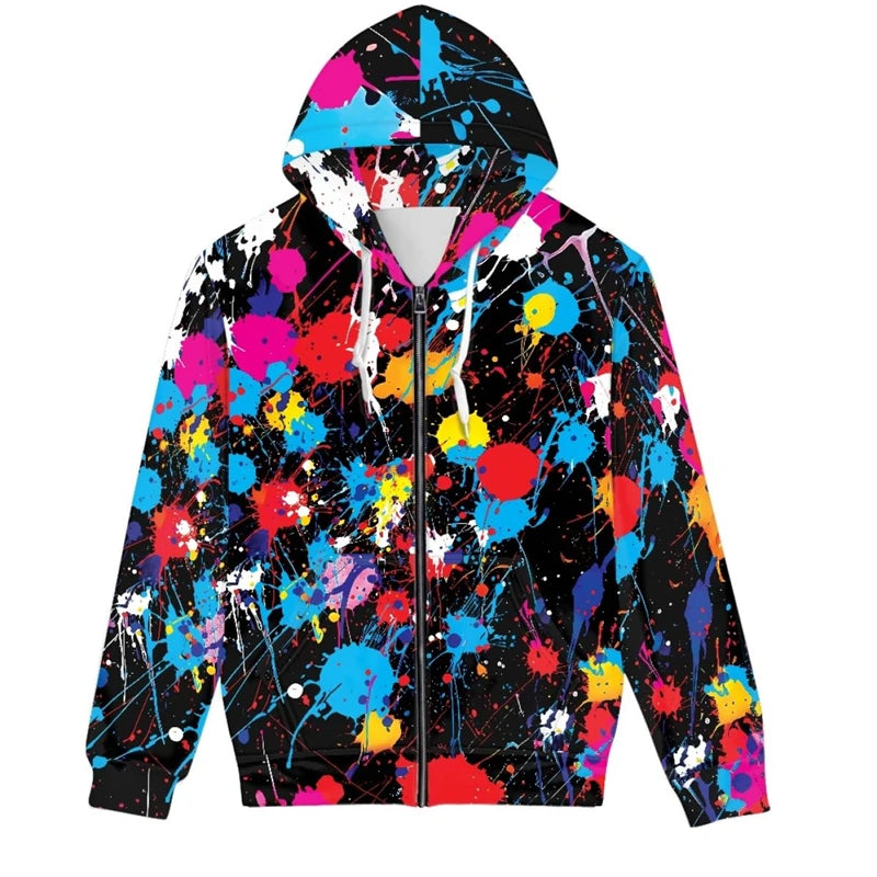 Graffiti Tie Dye 3d Graphic Zipper Hoodies Sweatshirts Men Women Unisex Oversized Hoodie Kids Zip Up Streetwear Tracksuits Tops