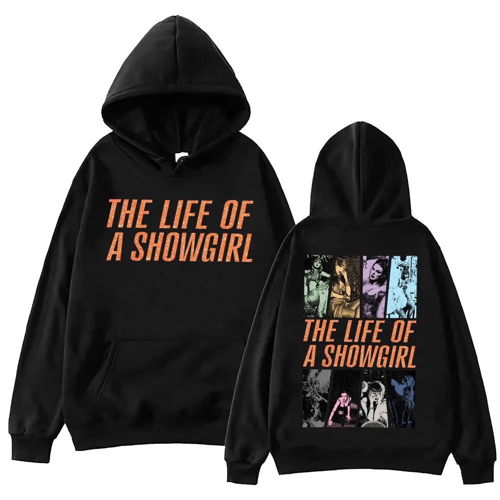 A men's hoodie with a printed pattern of Harajuku street dance from "The Life of a Musical Girl" by Subra Regalo
