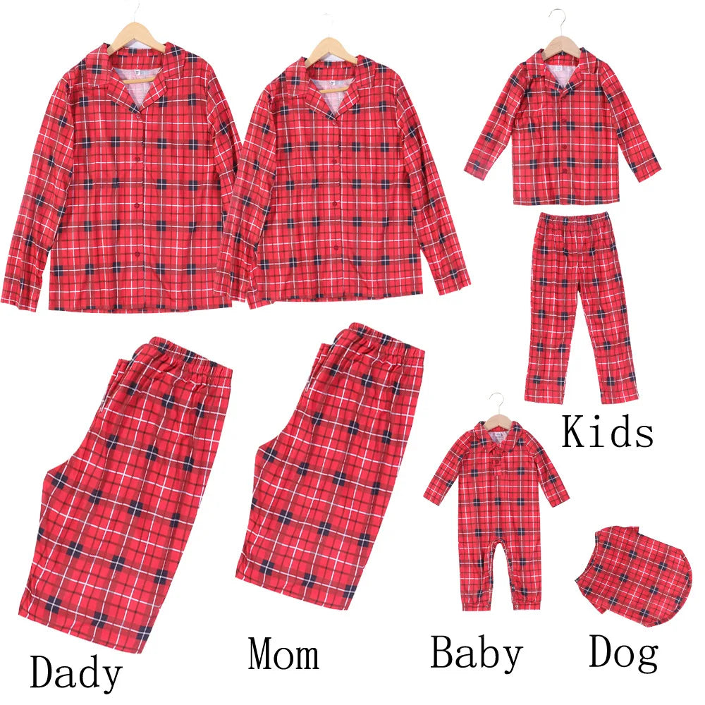 Family Christmas Pajamas Matching Sets Adult And Kids Xmas Red Plaid Button Shirts Tops+Pants Baby Romper Loungewear Pyjamas