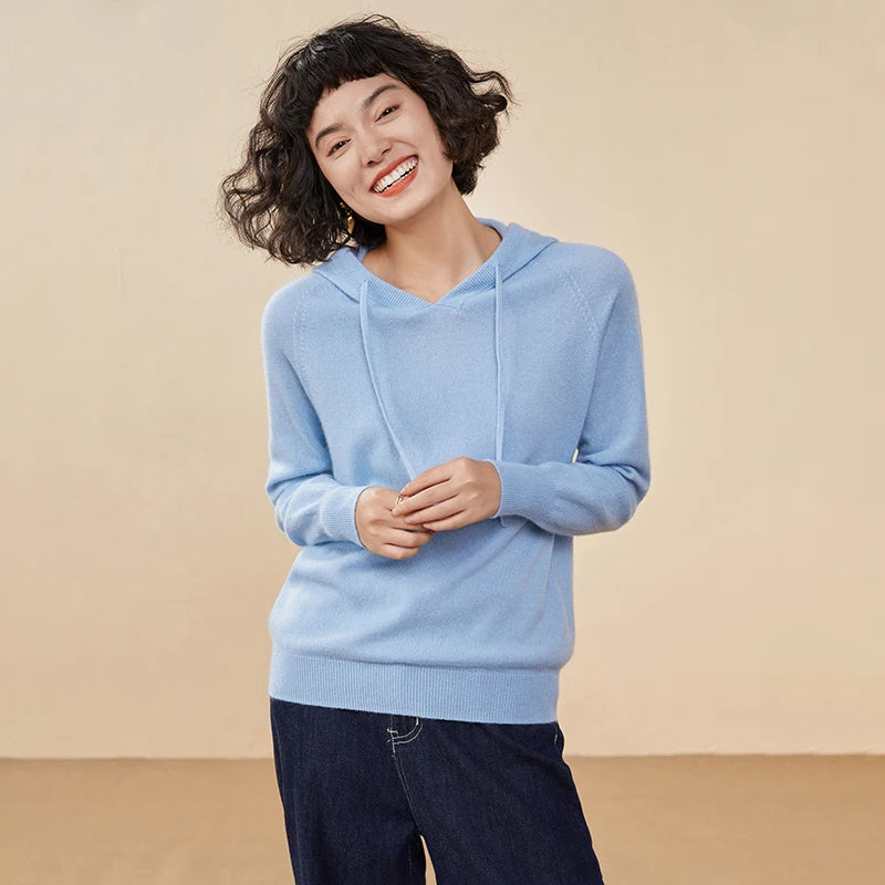 CHICUU Women Cashmere Hoodie Sweater 100% Cashmere Pullover Knitwear Autumn Winter Casual Style Hoodie Soft Warm Clothing Tops