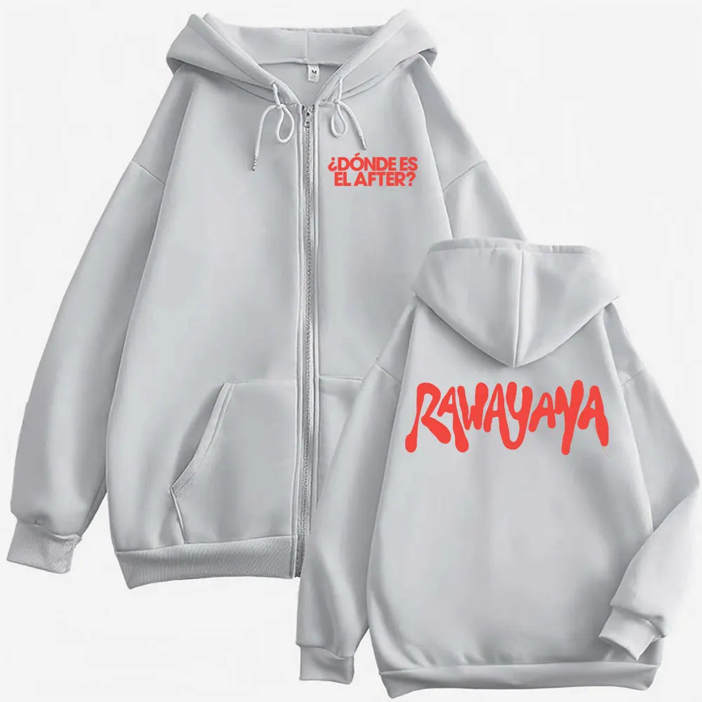 Rawayana Donde Es El After Album Logo Zip Up Hooded Men's Hip Hop High Street Sweatshirt Jacket Casual Fleece Zipper Hoodie Coat