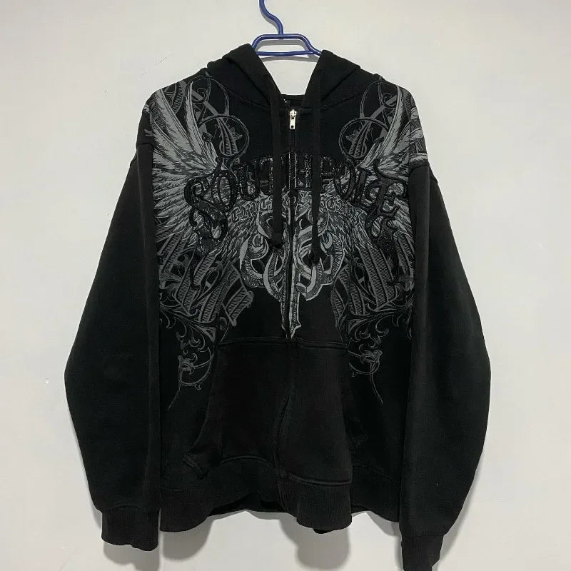 Street New Y2K Fashion Oversized Skull Print Hooded Sweater Male Harajuku Retro Hip Hop Popular Leisure Sports Hooded Sweater