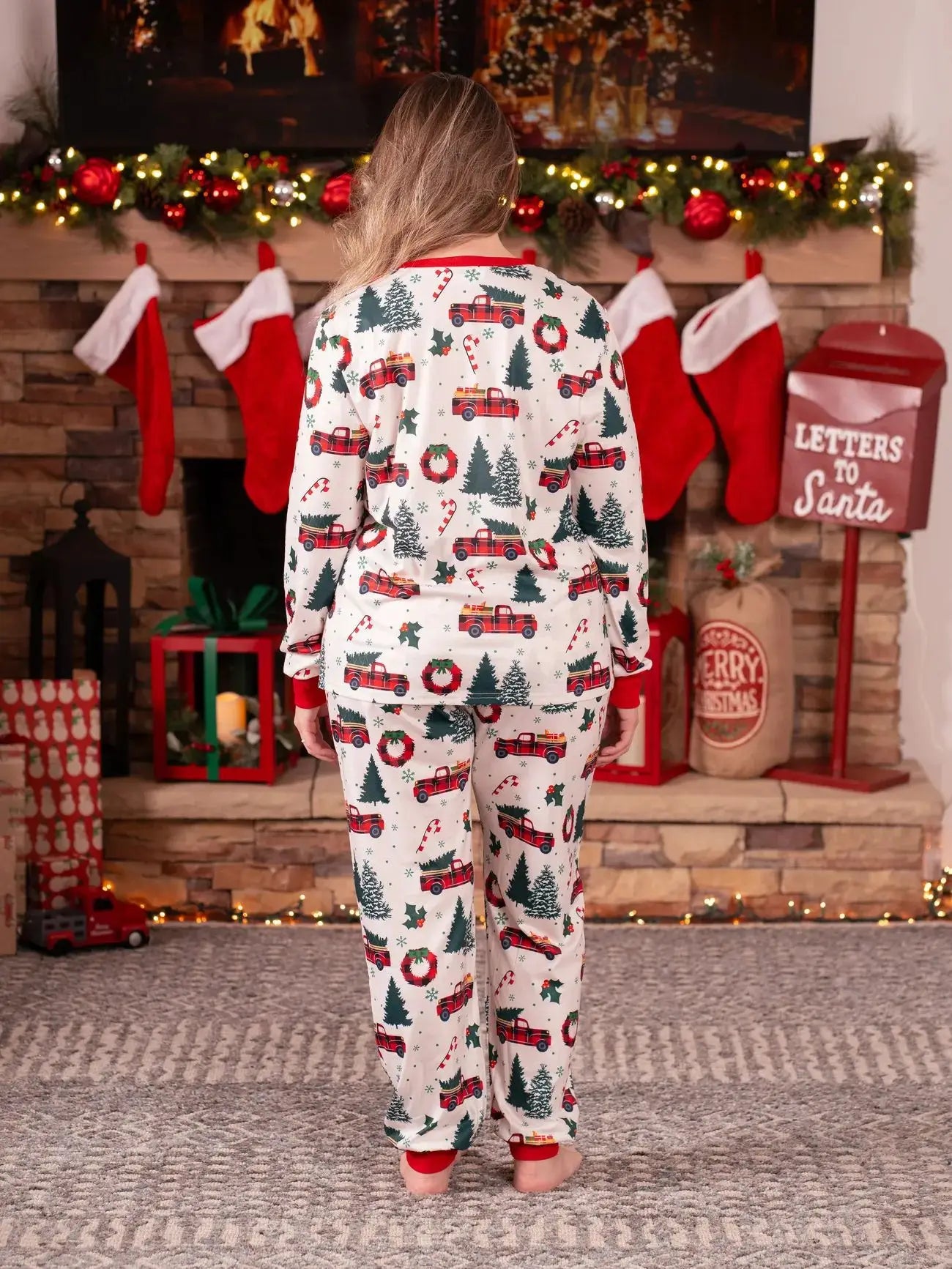 New Christmas Tree Car Print Family Matching Outfits Parent-child Pajamas Set Loose Cute 2 Pieces Suit Loungewear Xmas Look