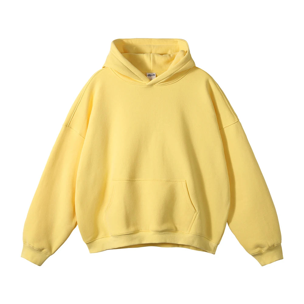 ZODF New Thick 350gsm Fleece Hooded Hoodies For Men Unisex Winter Oversized Loose Basic Solid Sweatshirts Pullovers Coats HY0631